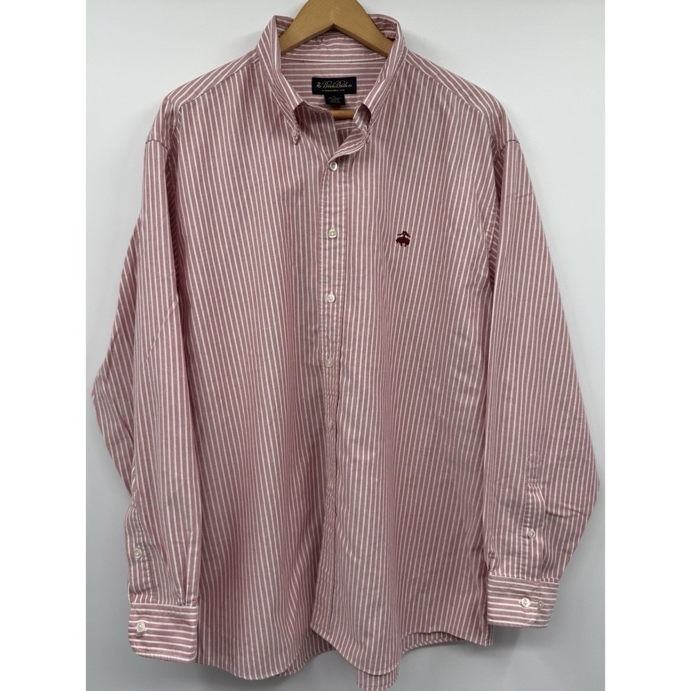 Brooks Brothers Supima Cotton Mens XL Red White Shirt Striped Coastal Nautical